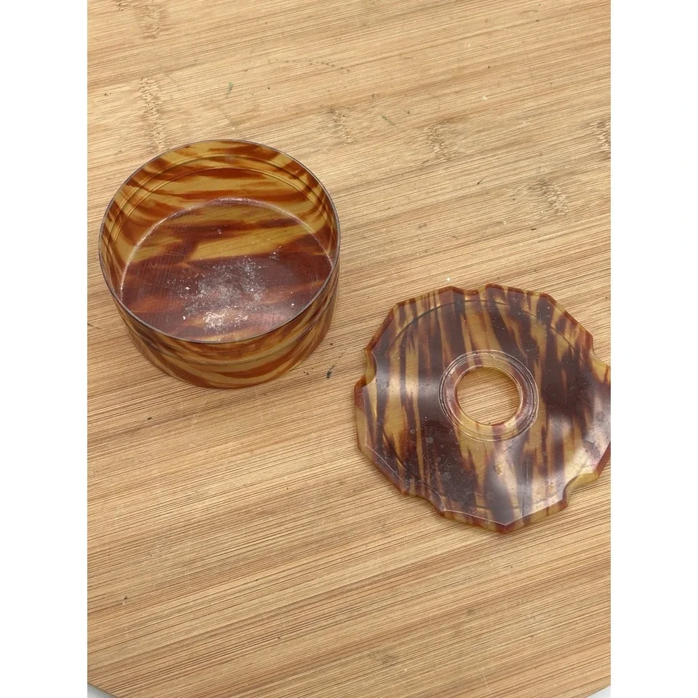 Vintage‎ Celluloid Faux Tortoise Shell Vanity Powder Trinket Box